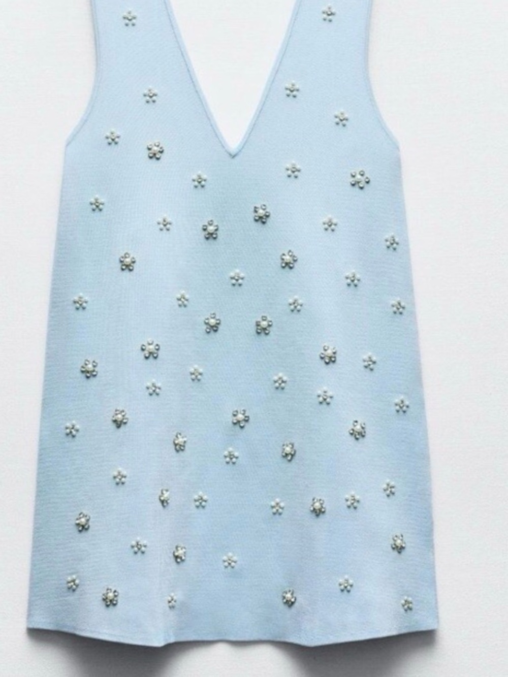 Zara Light Blue Embellished V-Neck Mini Dress